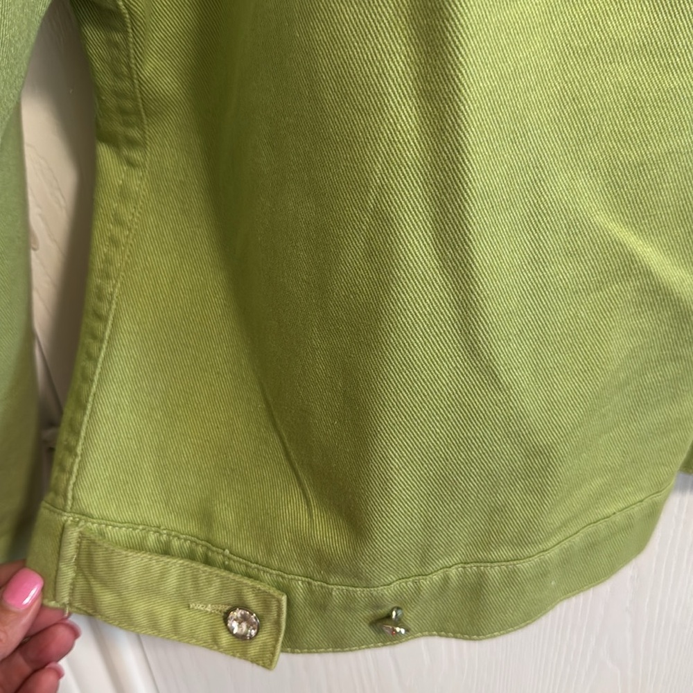 Christine Alexander Women's Large Green Denim Rhinestone Long Sleeve Button Down - Picture 11 of 15